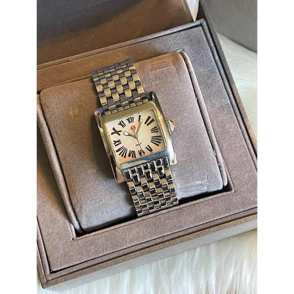 Michele Deco Square White Face 29MM Water Resistant Watch ~Box & Extra Bands main image 13